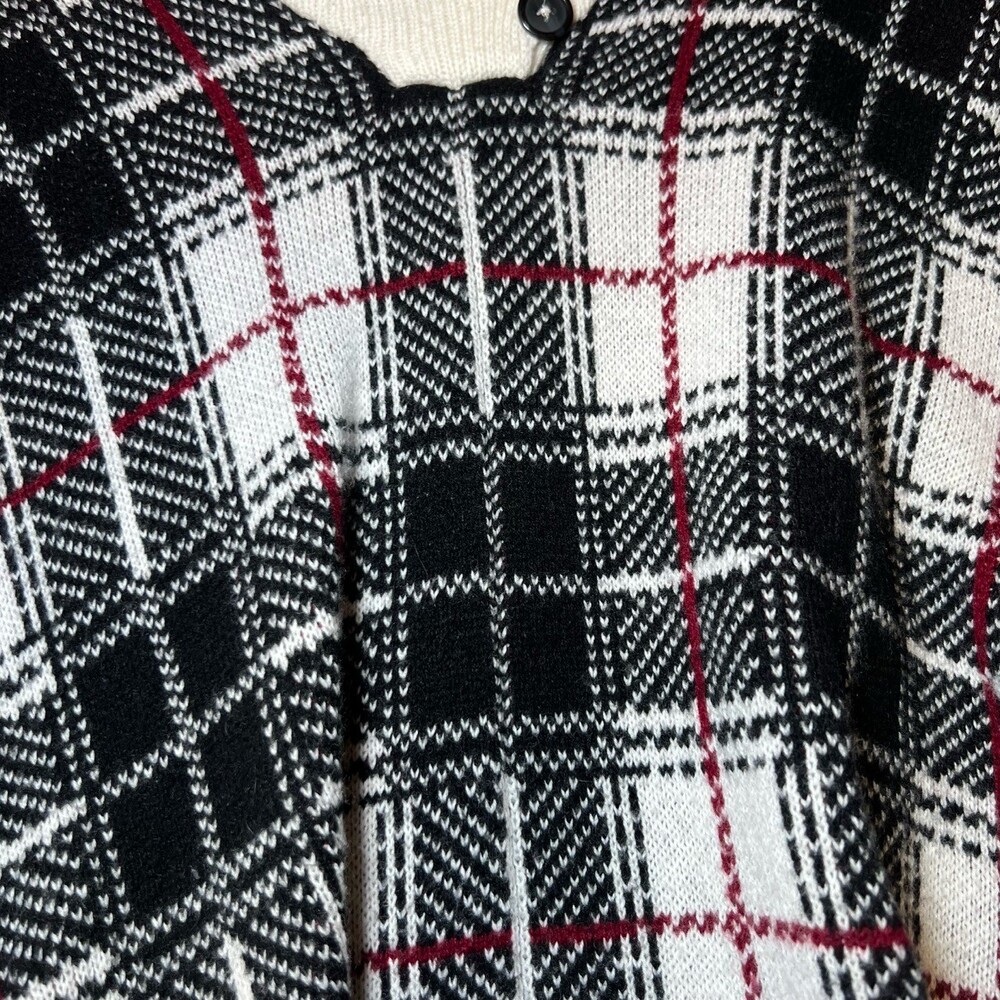Talbots Womens Size Large Plaid Poncho Sweater Knit Lambswool Blend Cozy Winter - Picture 9 of 12